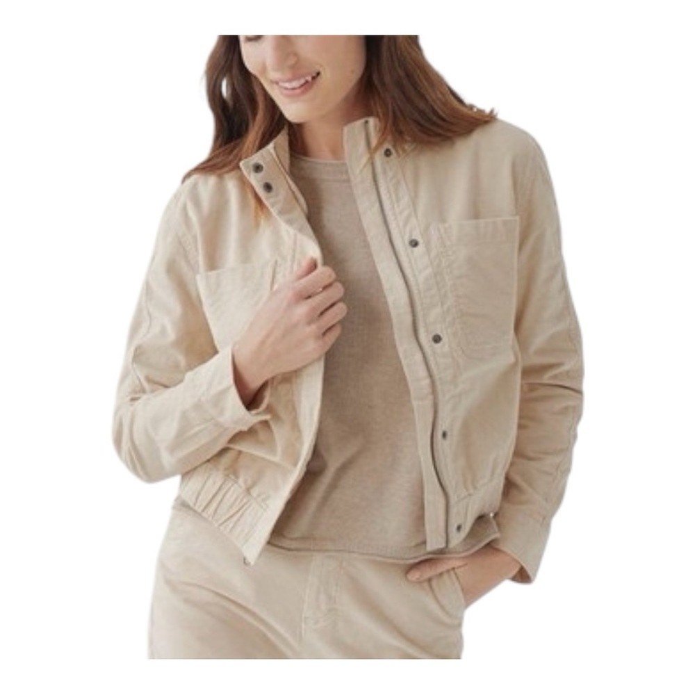 PACT Women's Modern Corduroy Bomber Jacket in Sandshell Beige Size XXL